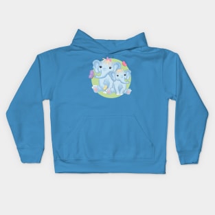 Mom and baby elephant with butterflies Kids Hoodie